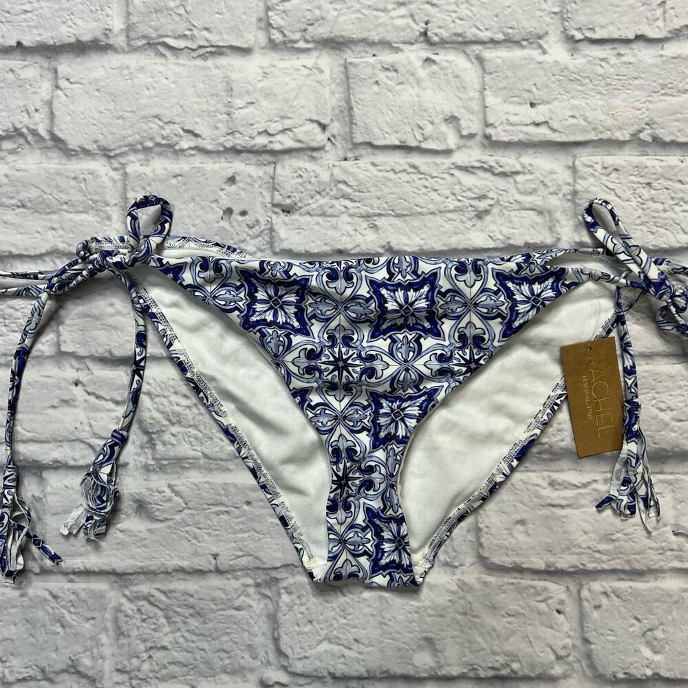 Rachel Roy Womens Side Tie Bikini Bottoms Blue White Tile Size XL New Tassel